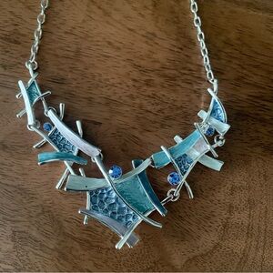 Beautiful shades of blue and silver matching fashion necklace and earrings